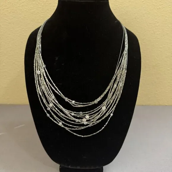 Chicos Necklace Silver Tone Beaded Rhinestone Statement 26 In Womens Jewelry - Picture 1 of 5